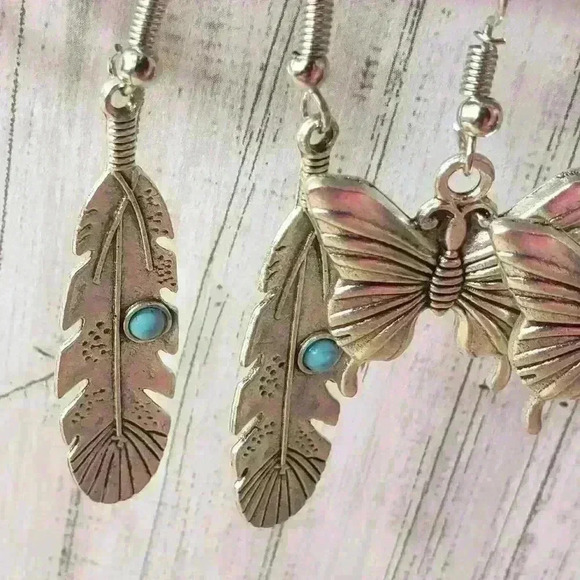 NWT Bohemian Vintage Earrings Silver Alloy Turquoise Bohemian Hippy Western - Picture 12 of 13